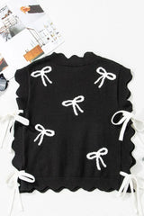 Bow Side Ties Scalloped Hem Cap Sleeve Sweater - Trendsi - Flyclothing LLC