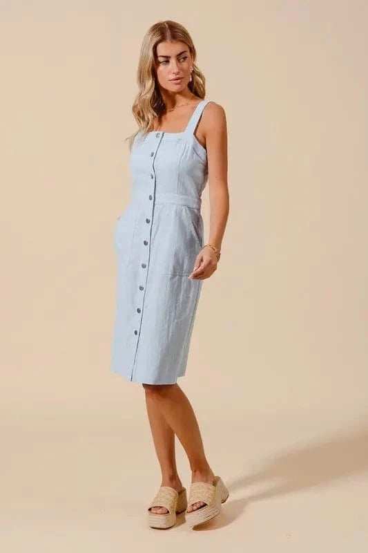 SO ME Button Down Pocket Front Pinafore Dress - Trendsi - Flyclothing LLC