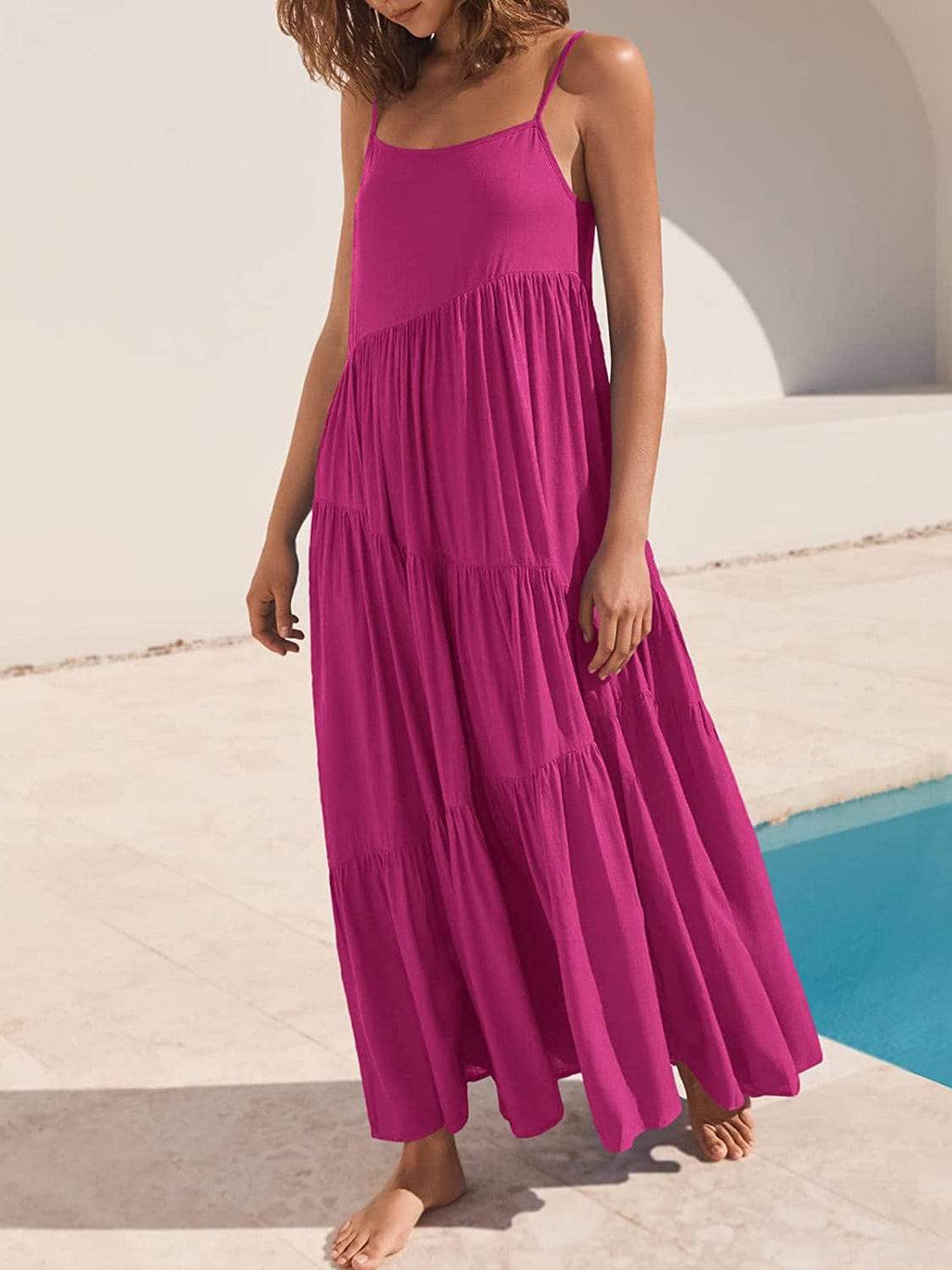 Full Size Ruched Tiered Spaghetti Strap Dress - Trendsi - Flyclothing LLC