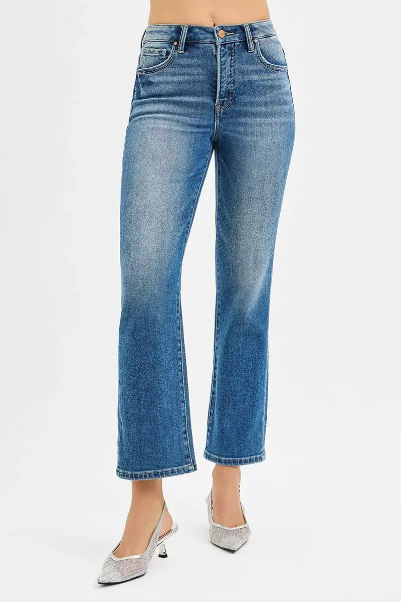 RISEN Tummy Control High Rise Crop Straight Jeans - Trendsi - Flyclothing LLC