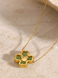 Stainless Steel Zircon Lucky Clover Pendant Necklace - Trendsi