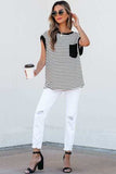 Striped Round Neck Cap Sleeve Top - Trendsi - Flyclothing LLC