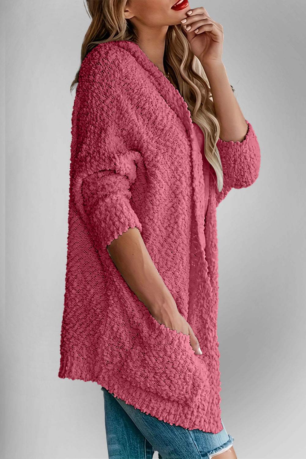 Double Take Pocketed Open Front Long Sleeve Cardigan - Trendsi - Flyclothing LLC