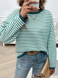 Striped Round Neck Dropped Shoulder Sweater - Trendsi - Flyclothing LLC