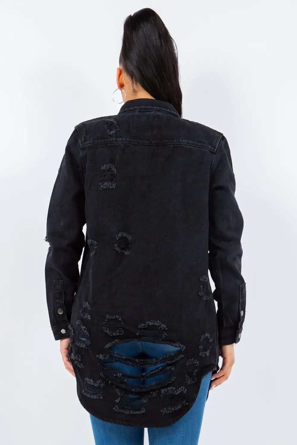 American Bazi Distressed Button Up Long Sleeve Denim Jacket - Trendsi - Flyclothing LLC