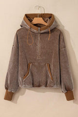 Drawstring Half Zip Long Sleeve Hoodie - Trendsi - Flyclothing LLC
