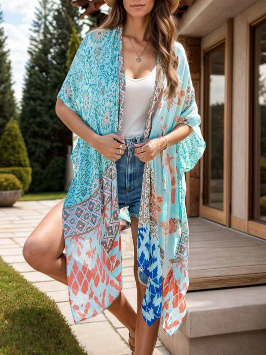 Printed Open Front Cover-Up - Trendsi - Flyclothing LLC