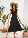 Tiered Ruffled V-Neck Cap Sleeve Dress - Trendsi - Flyclothing LLC