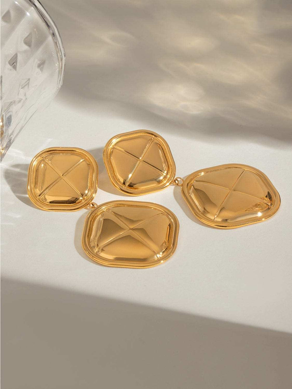 18K Gold-Plated Stainless Steel Square Earrings - Trendsi - Flyclothing LLC