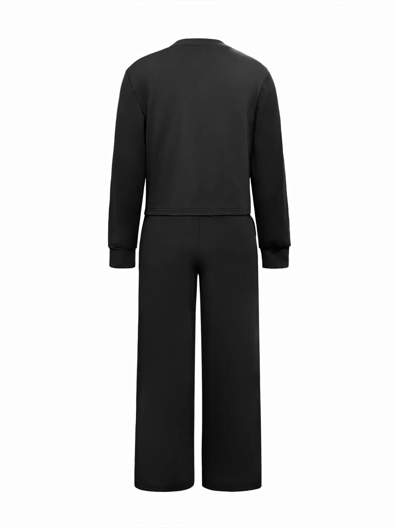 Solid Color Long Sleeve Top & Wide Leg Pants Set - Trendsi - Flyclothing LLC