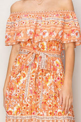 HYFVE Floral Off-Shoulder Tie Front Maxi Dress - Trendsi - Flyclothing LLC