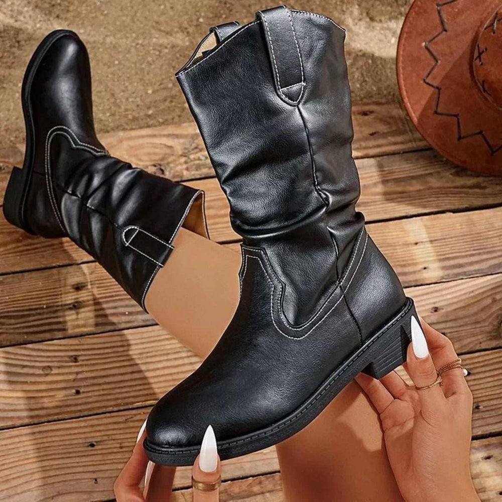Round Toe Block Heels Boots - Trendsi - Flyclothing LLC