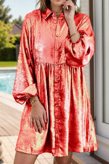 Metallic Sheen Long Sleeve Mini Dress - Trendsi - Flyclothing LLC