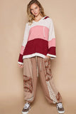 POL Color Block Long Sleeve Hooded Sweater - Trendsi