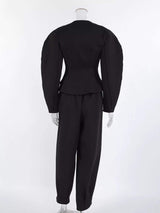 Puffy Sleeve Blazer and Wide-Leg Pants Set - Trendsi - Flyclothing LLC