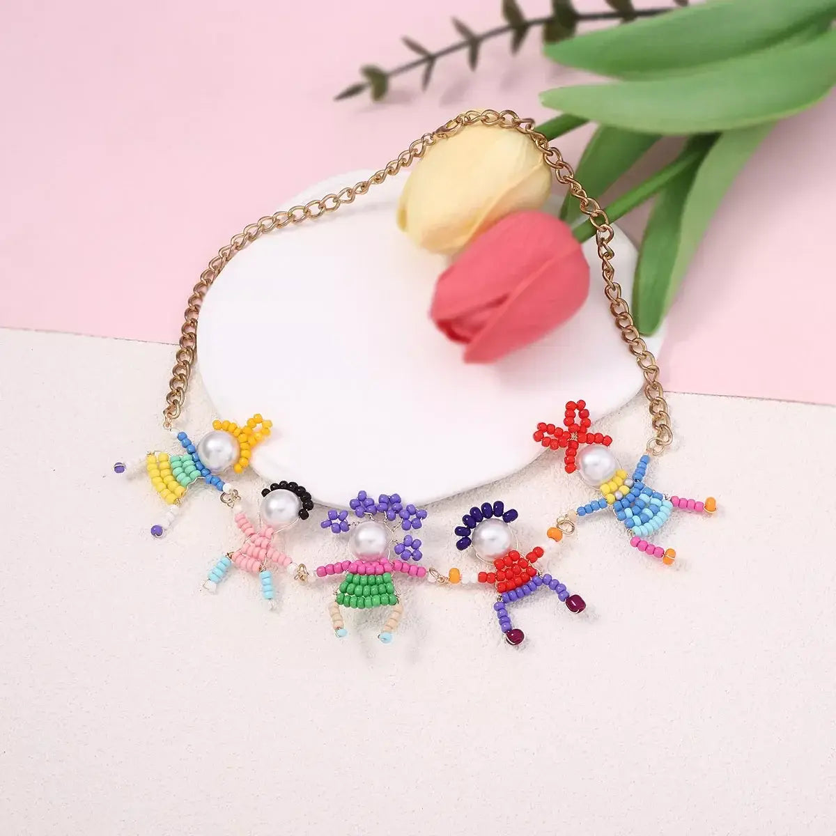 18K Gold-Plated Bead Charm Necklace - Trendsi - Flyclothing LLC