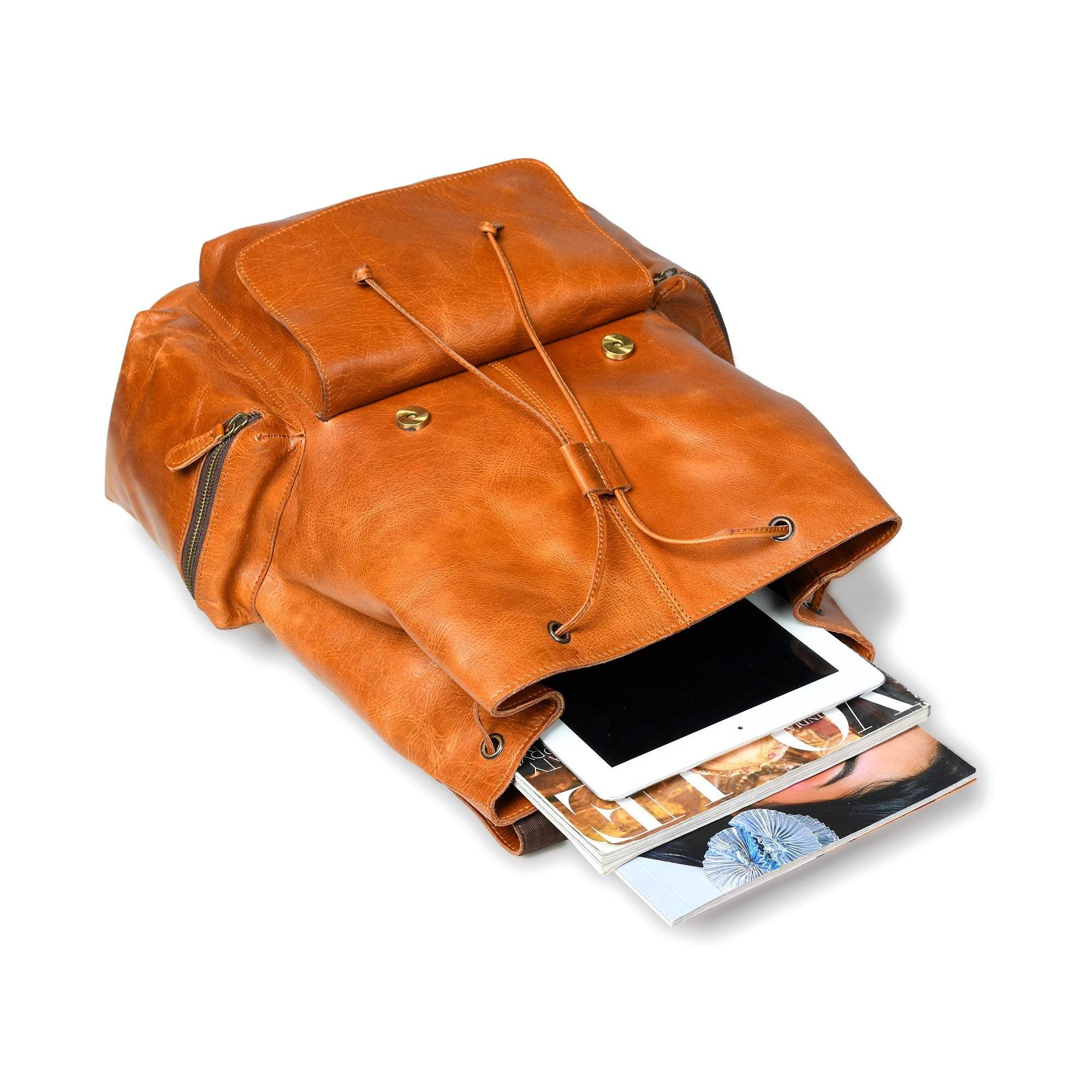 Vortex Leather Backpack: Tan Brown - Classy Leather Bags - Flyclothing LLC