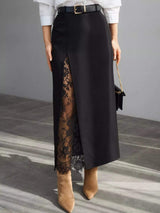 Elegant Lace-Trimmed Slit A-Line Skirt - Trendsi - Flyclothing LLC
