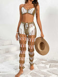Cutout Halter Neck Top and Pants Two-Piece Swim Set - Trendsi - Flyclothing LLC