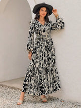 Plus Size Floral Print Balloon Sleeve Maxi Dress - Trendsi - Flyclothing LLC