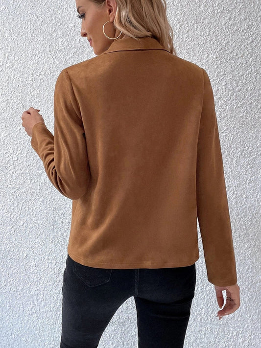 Collared Neck Long Sleeve Jacket - Trendsi