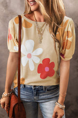 Flower Round Neck Short Sleeve Blouse - Trendsi - Flyclothing LLC