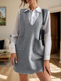 V-Neck Sleeveless Sweater Dress with Pockets - Trendsi