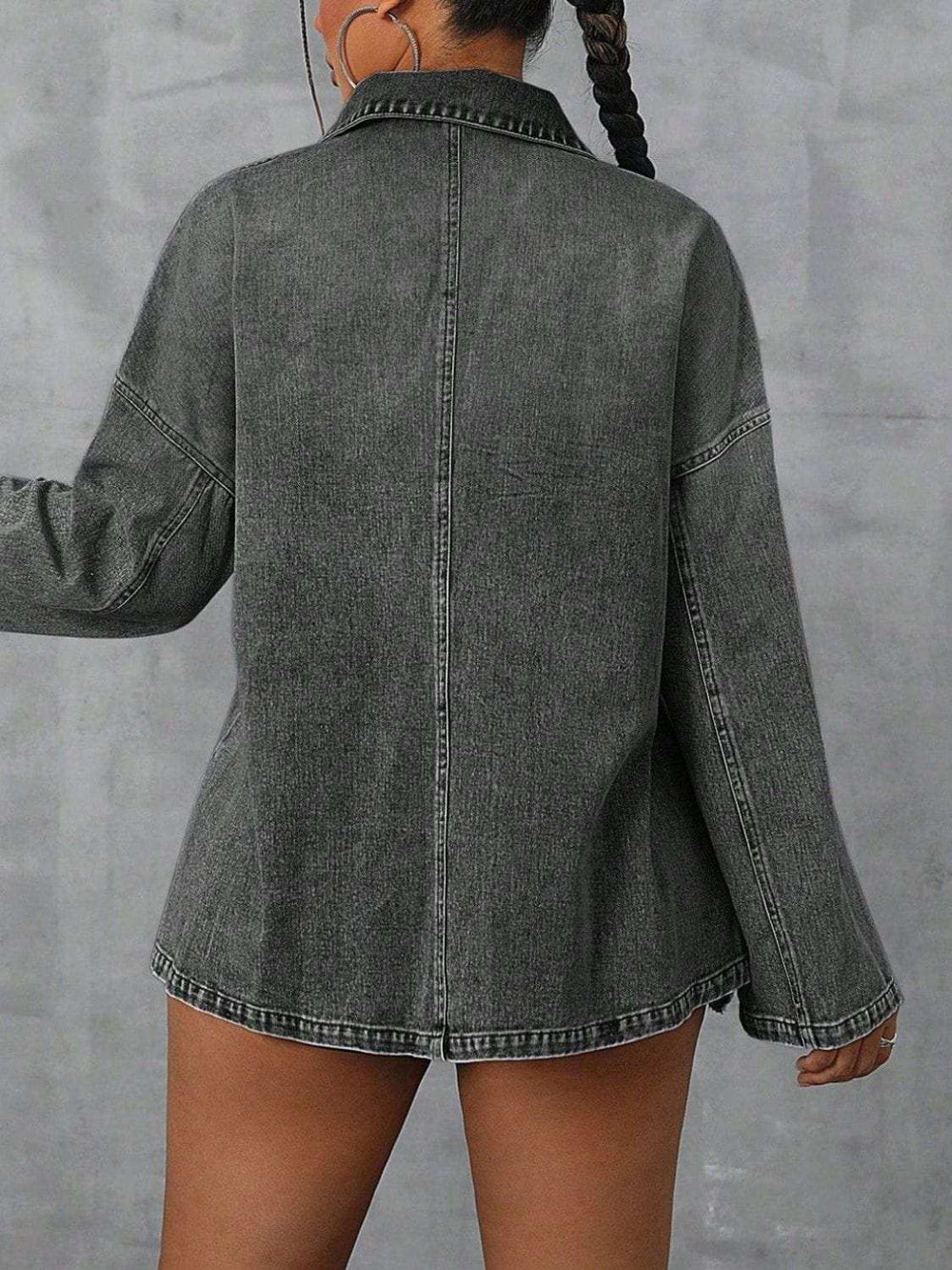 Collared Neck Drop Shoulder Denim Top - Trendsi - Flyclothing LLC