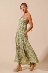 SO ME Damask Floral Summer Maxi Flowy Dress With Open Back - Trendsi - Flyclothing LLC