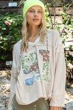 POL Exposed Seam Number Patch V-Neck Hooded Top - Trendsi
