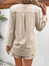 Notched Long Sleeve Top and Shorts Set - Trendsi - Flyclothing LLC