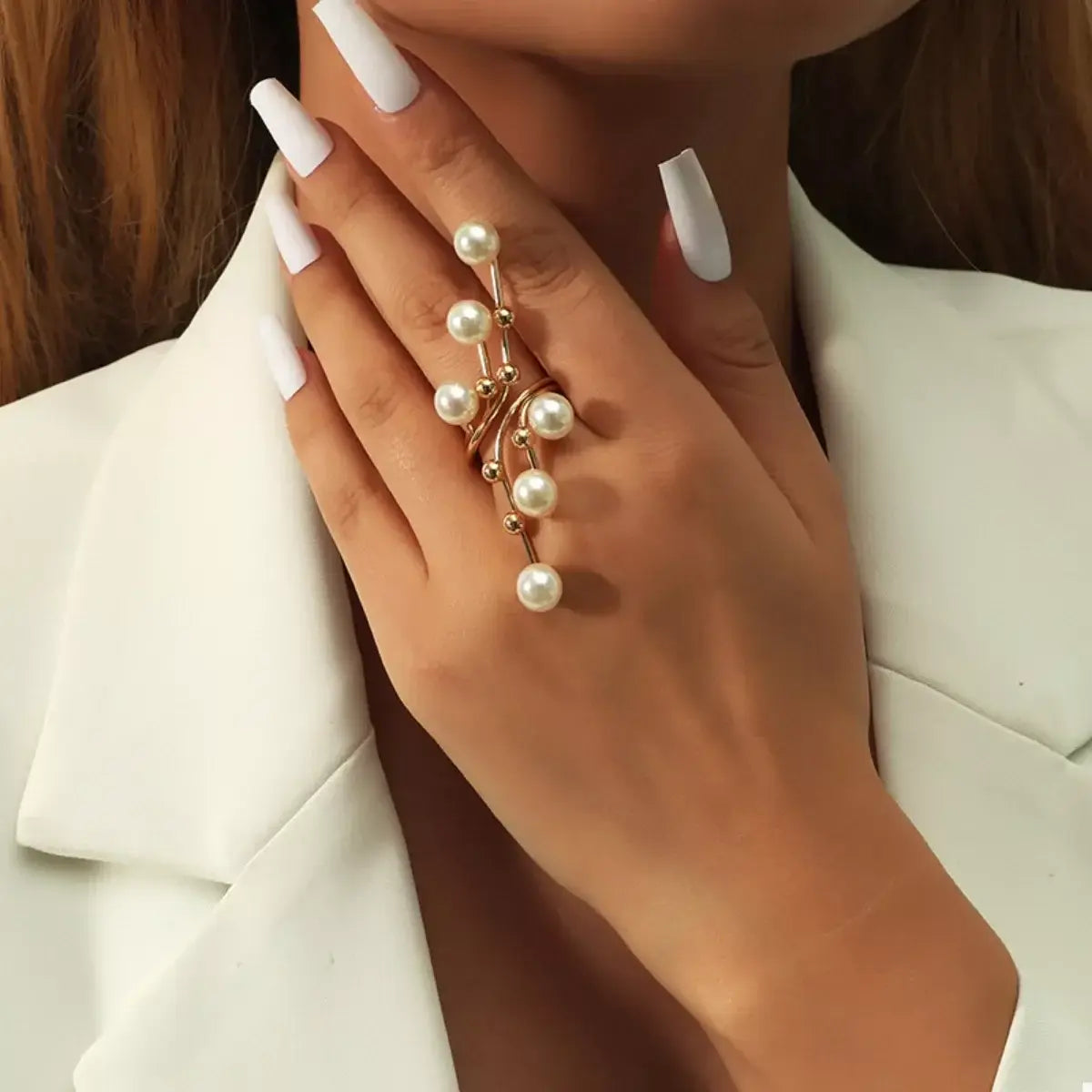 Alloy Pearl Bypass Ring - Trendsi - Flyclothing LLC