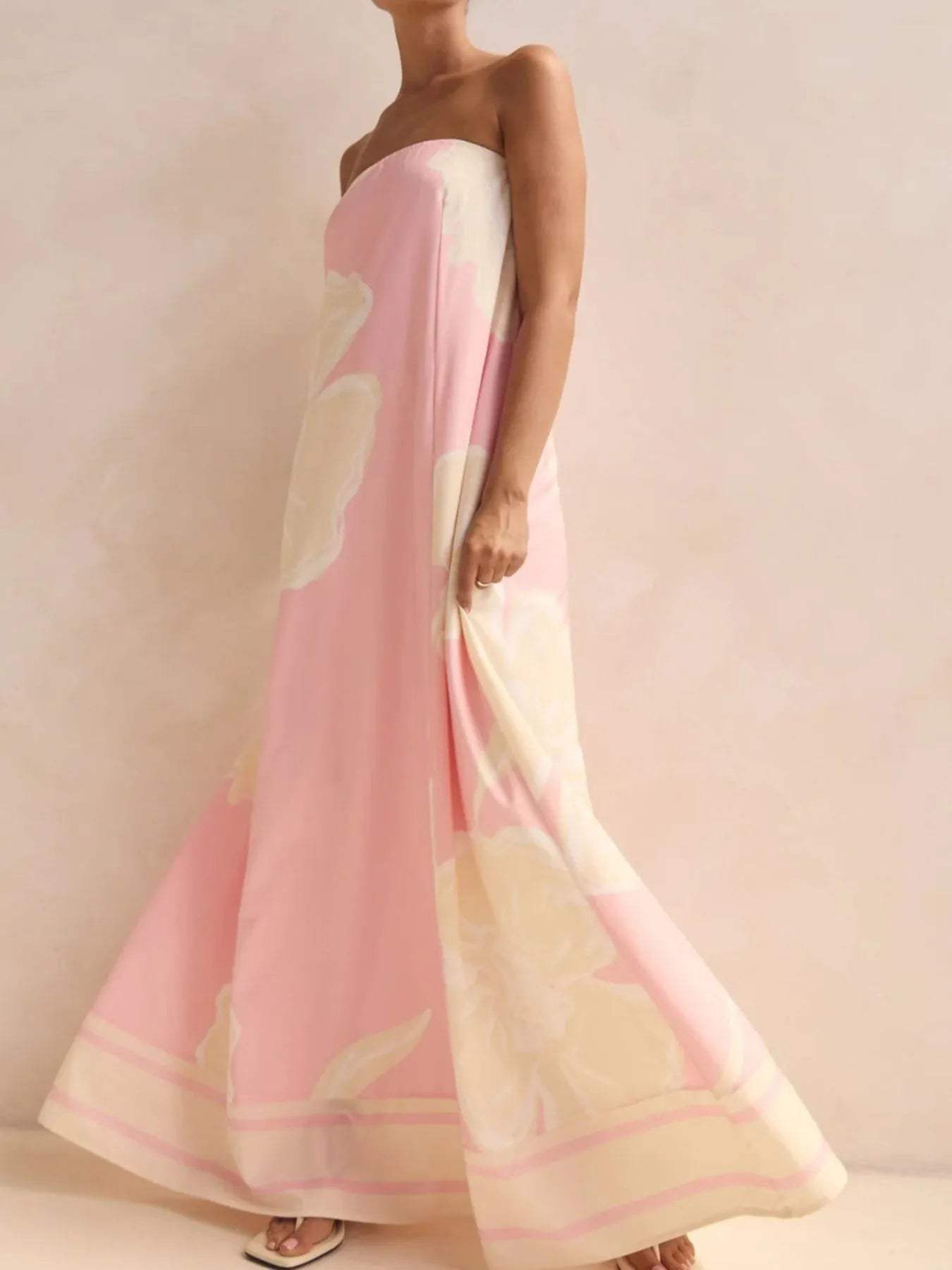 Smocked Printed Tube Maxi Dress - Trendsi - Flyclothing LLC