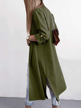 Slit Open Front Roll-Tab Sleeve Trench Coat - Trendsi - Flyclothing LLC