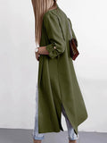 Slit Open Front Roll-Tab Sleeve Trench Coat - Trendsi
