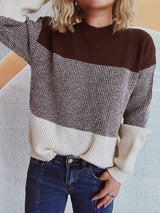 Color Block Long Sleeve Sweater - Trendsi - Flyclothing LLC