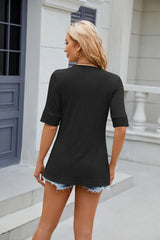 Texture Square Neck Short Sleeve Blouse - Trendsi - Flyclothing LLC