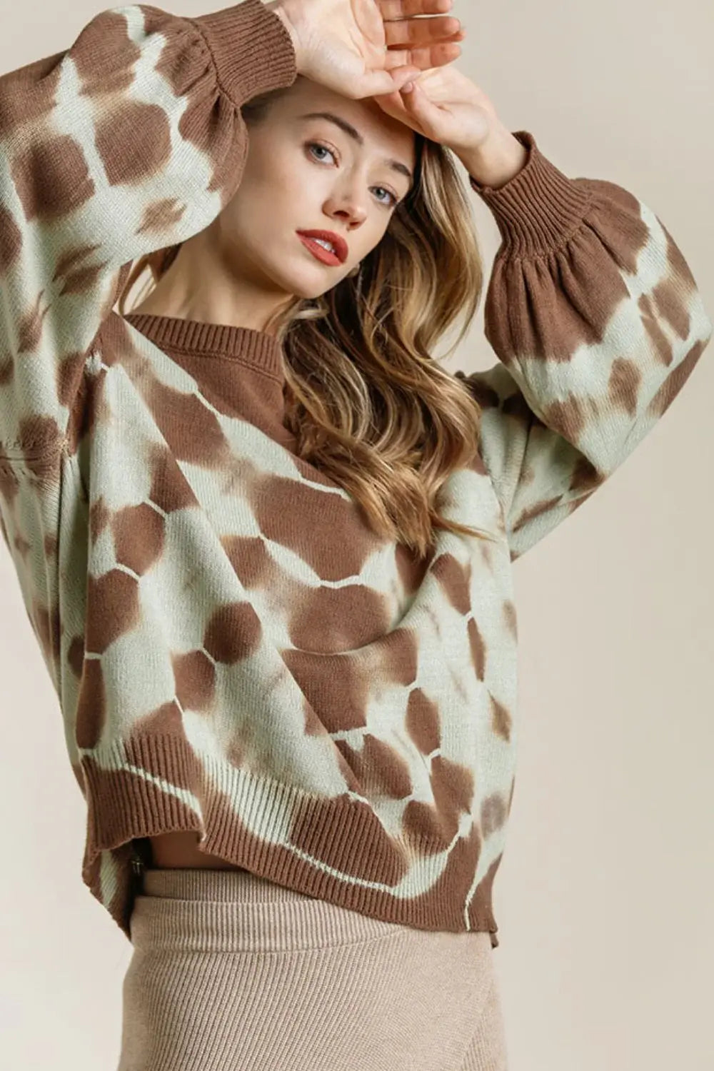 Umgee Full Size Ribbed Hem Tie Dye Round Neck Sweater Plus Size - Trendsi - Flyclothing LLC