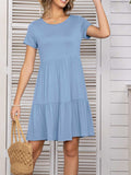 Round Neck Short Sleeve Mini Tee Dress - Trendsi - Flyclothing LLC