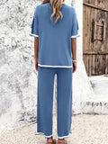 Contrast Trim Round Neck Top and Pants Set - Trendsi - Flyclothing LLC