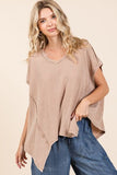 Mittoshop Mineral Wash Waffle Knit Pointed Hem Oversized Top - Trendsi