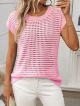 Openwork Round Neck Short Sleeve Knit Cover Up - Trendsi - Flyclothing LLC