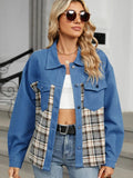 Plaid Button Up Long Sleeve Denim Jacket - Trendsi