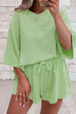 Loose V Neck Half Sleeve Tee and Drawstring Shorts Plus Size - Trendsi - Flyclothing LLC