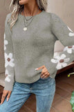 Flower Round Neck Long Sleeve Sweater - Trendsi - Flyclothing LLC
