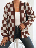 Checkered Open Front Long Sleeve Cardigan - Trendsi - Flyclothing LLC
