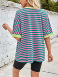 Lovelet Striped Round Neck Half Sleeve T-Shirt - Trendsi - Flyclothing LLC