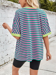 Lovelet Striped Round Neck Half Sleeve T-Shirt - Trendsi