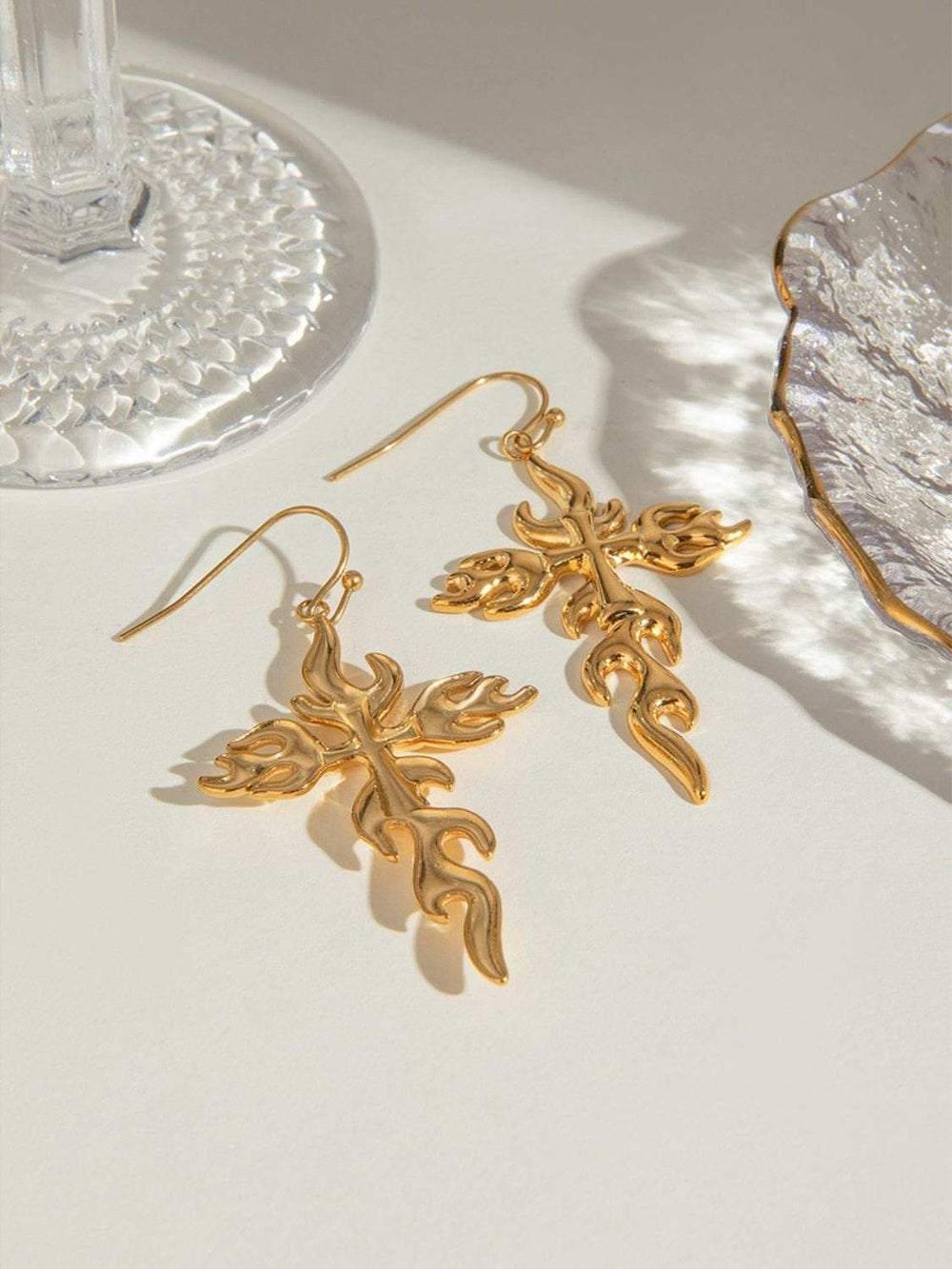 18K Gold-Plated Stainless Steel Cross Earrings - Trendsi - Flyclothing LLC