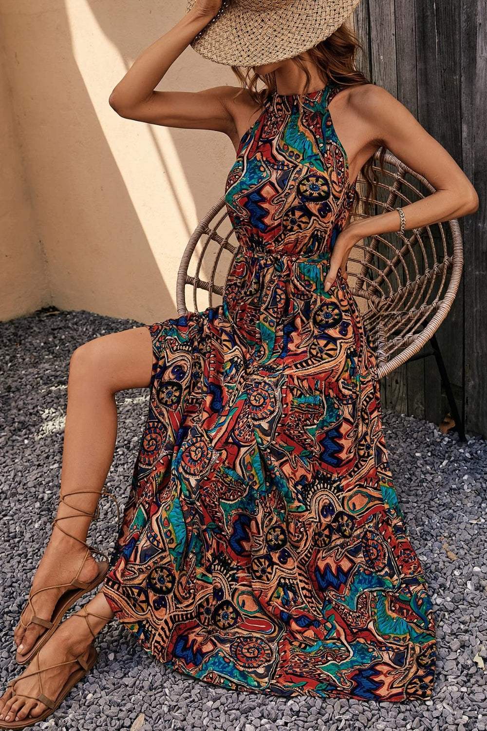 Tied Floral Sleeveless Dress - Trendsi - Flyclothing LLC